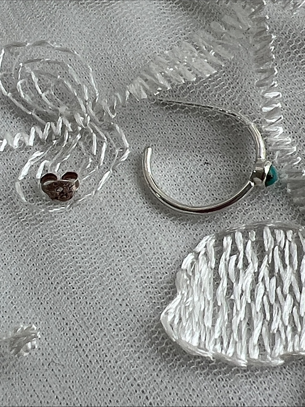 Puravida’s stone hoop earrings, sterling silver and turquoise